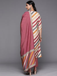 Thumbnail for Libas Women Striped Mirror Work Kurta With Trousers & With Dupatta - Distacart