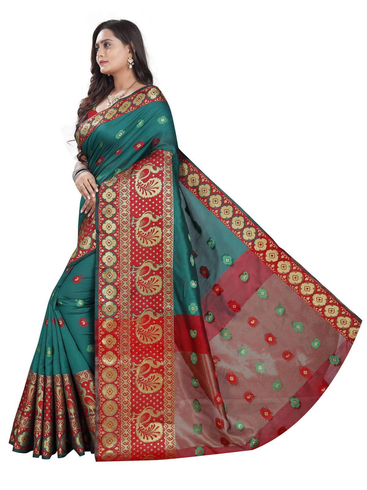 Vamika Banarasi Cotton Silk Rama Green Weaving Saree