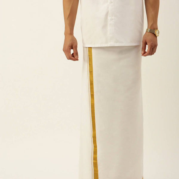Ramraj Cotton Mens Pure Cotton 1 Inch Gold Jari Dhoti - Cream - Distacart