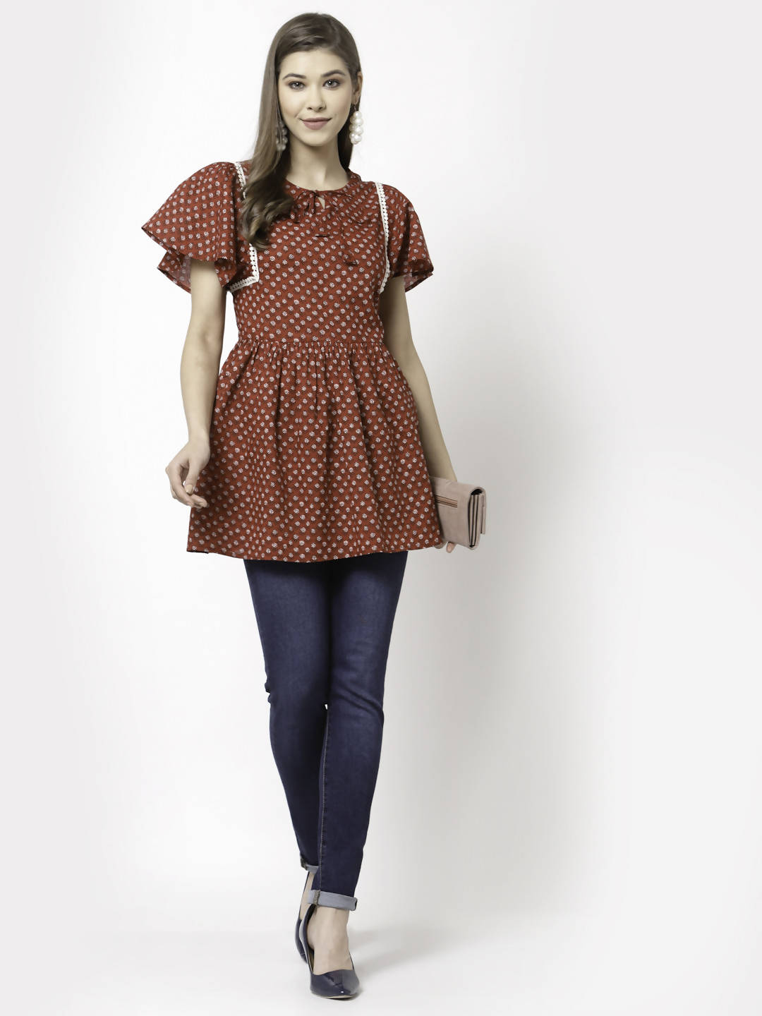 Myshka Printed Half Sleeve Round Neck Casual Cotton Top For Women