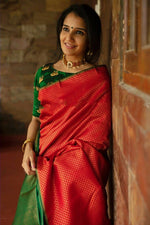 Thumbnail for DEIANA'S Beautiful Golden Jari with New Design Soft Lichi Silk Saree - Red - Distacart