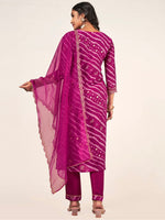 Thumbnail for Sangria Leheriya Printed Embroidered Straight Kurta With Trousers & Dupatta - Distacart