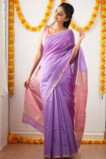Thumbnail for DEIANA'S Beautiful Golden Jari with New Design Soft Cotton Saree - Lavender - Distacart