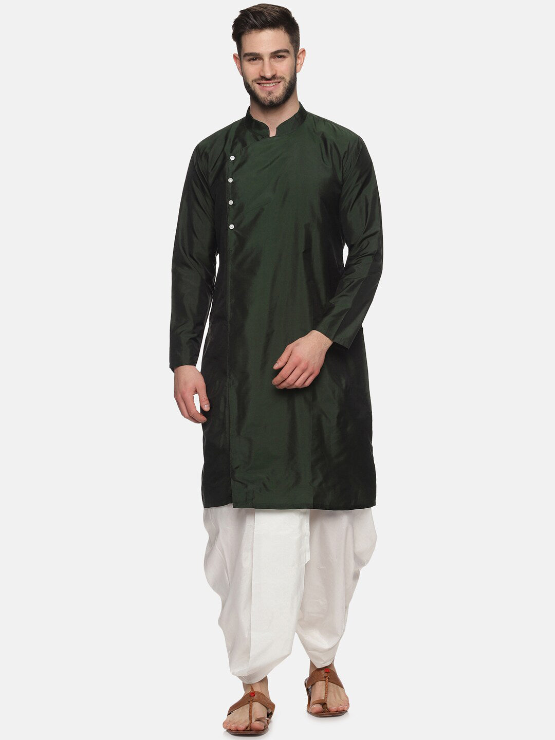 Sethukrishna Men Green Angrakha Kurta with Dhoti Pants - Distacart