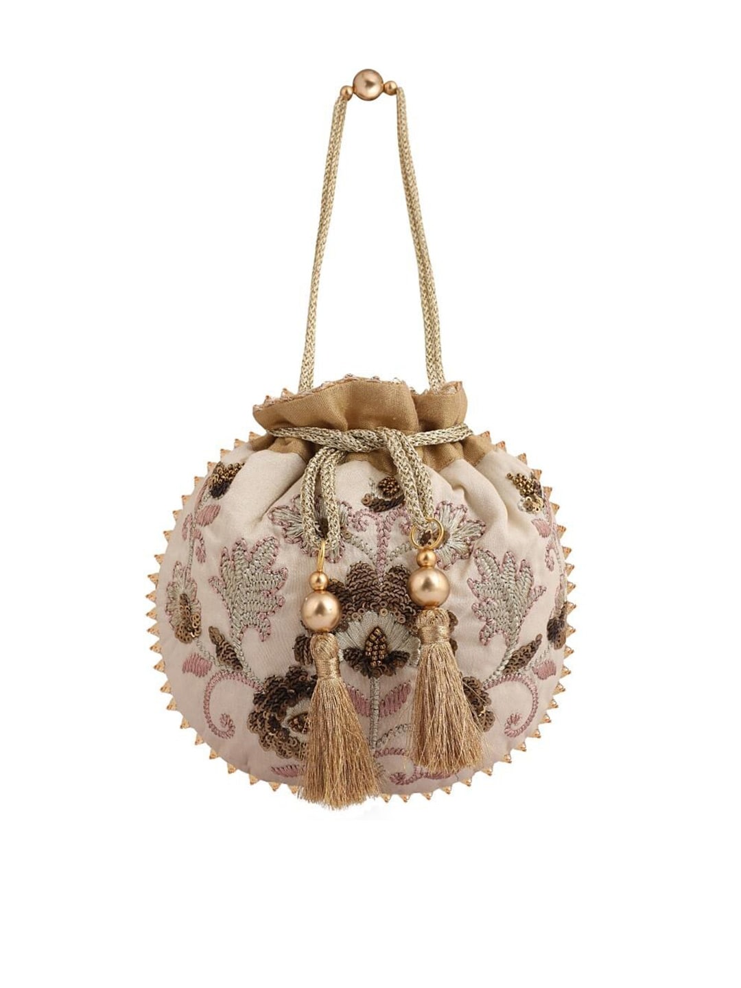 Masq Beige & Brown Embellished Embroidered Potli Clutch - Distacart