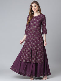 Thumbnail for Khushal K Women Purple Ethnic Motifs Printed Kurta with Skirt - Distacart