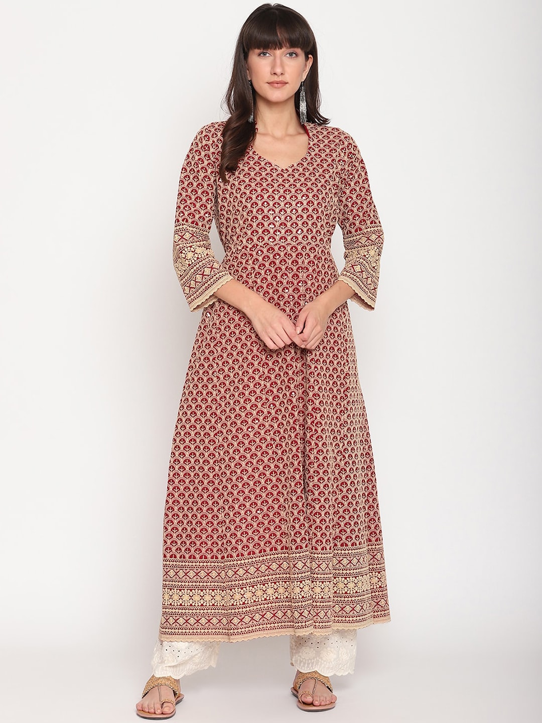 Kalini Chikankari Embroidered Pure Cotton Anarkali Kurta - Distacart