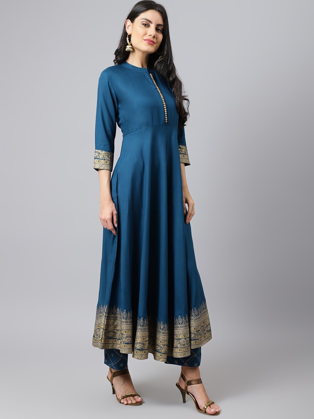 Khushal K Women Blue Ethnic Motifs Empire Kurta with Trousers & With Dupatta - Distacart