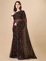Thumbnail for Sangria Black Floral Printed Gotta Patti Detail Pure Chiffon Saree - Distacart