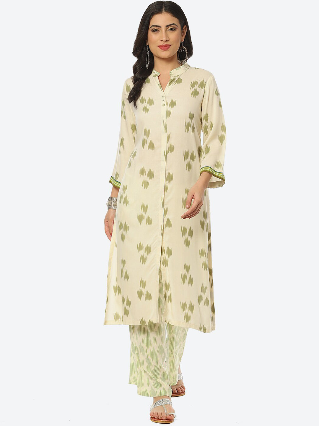 Biba Women Ethnic Printed Ikat Kurta with Trousers - Distacart