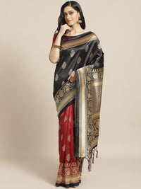 Thumbnail for Saree Mall Black & Red Half & Half Printed Saree - Distacart