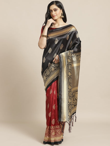 Saree Mall Black & Red Half & Half Printed Saree - Distacart