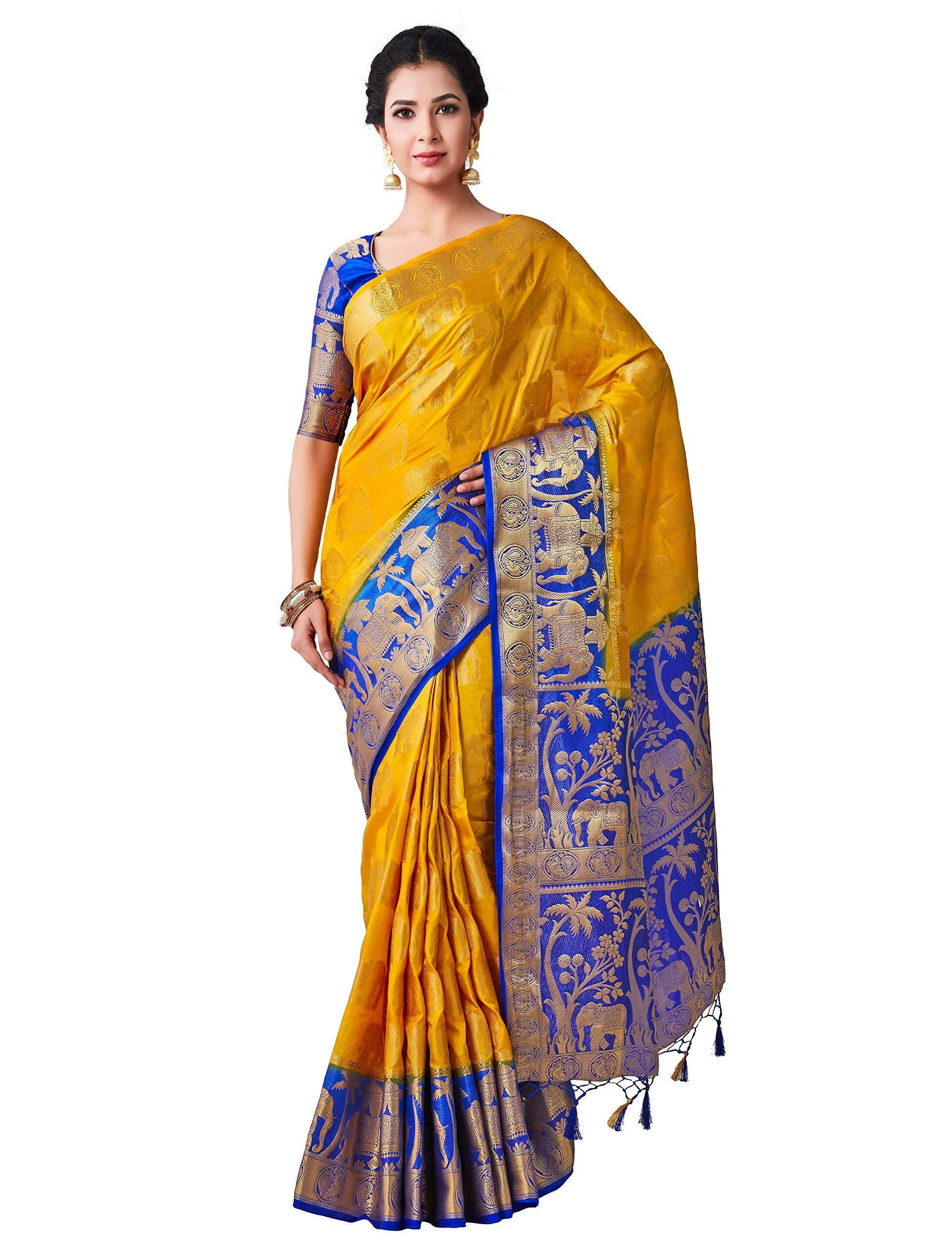 Mimosa Women's Gold Kanjivaram Art Silk Saree - Distacart