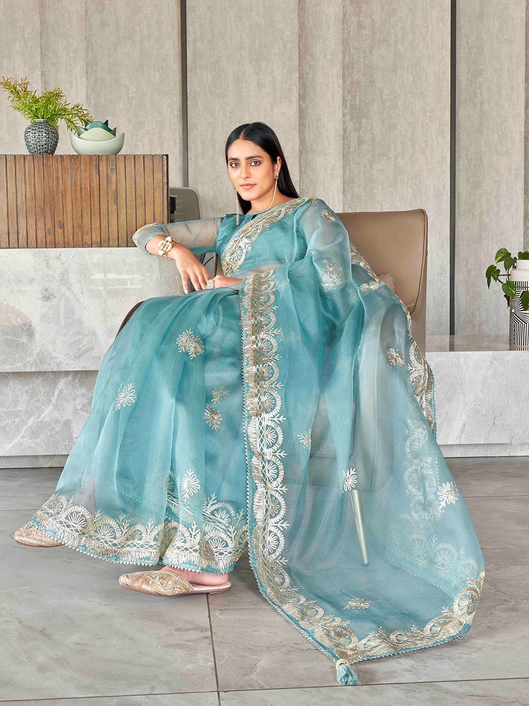 Tikhi Imli Floral Gotta Patti Organza Heavy Work Saree - Distacart