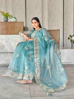 Thumbnail for Tikhi Imli Floral Gotta Patti Organza Heavy Work Saree - Distacart