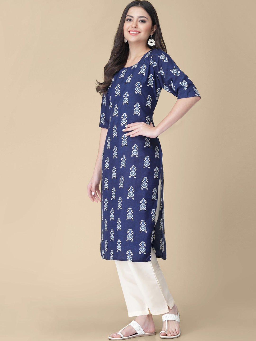 Kalini Ethnic Motifs Printed Round Neck Kurta with Trousers - Distacart