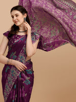 Thumbnail for Kalini Purple & Blue Floral Printed Saree - Distacart