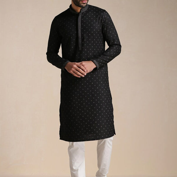 Manyavar Men Floral Printed Mandarin Collar Kurta with Pyjamas - Distacart