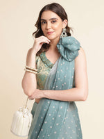 Thumbnail for Mitera Sea Green & Gold-Toned Ethnic Motifs Woven Design Zari Pure Chiffon Saree - Distacart
