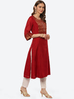 Thumbnail for Biba Women Red Ethnic Motifs Yoke Design Kurta - Distacart