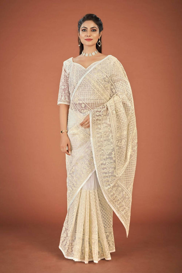 Vamsee White Organza Saree - Distacart