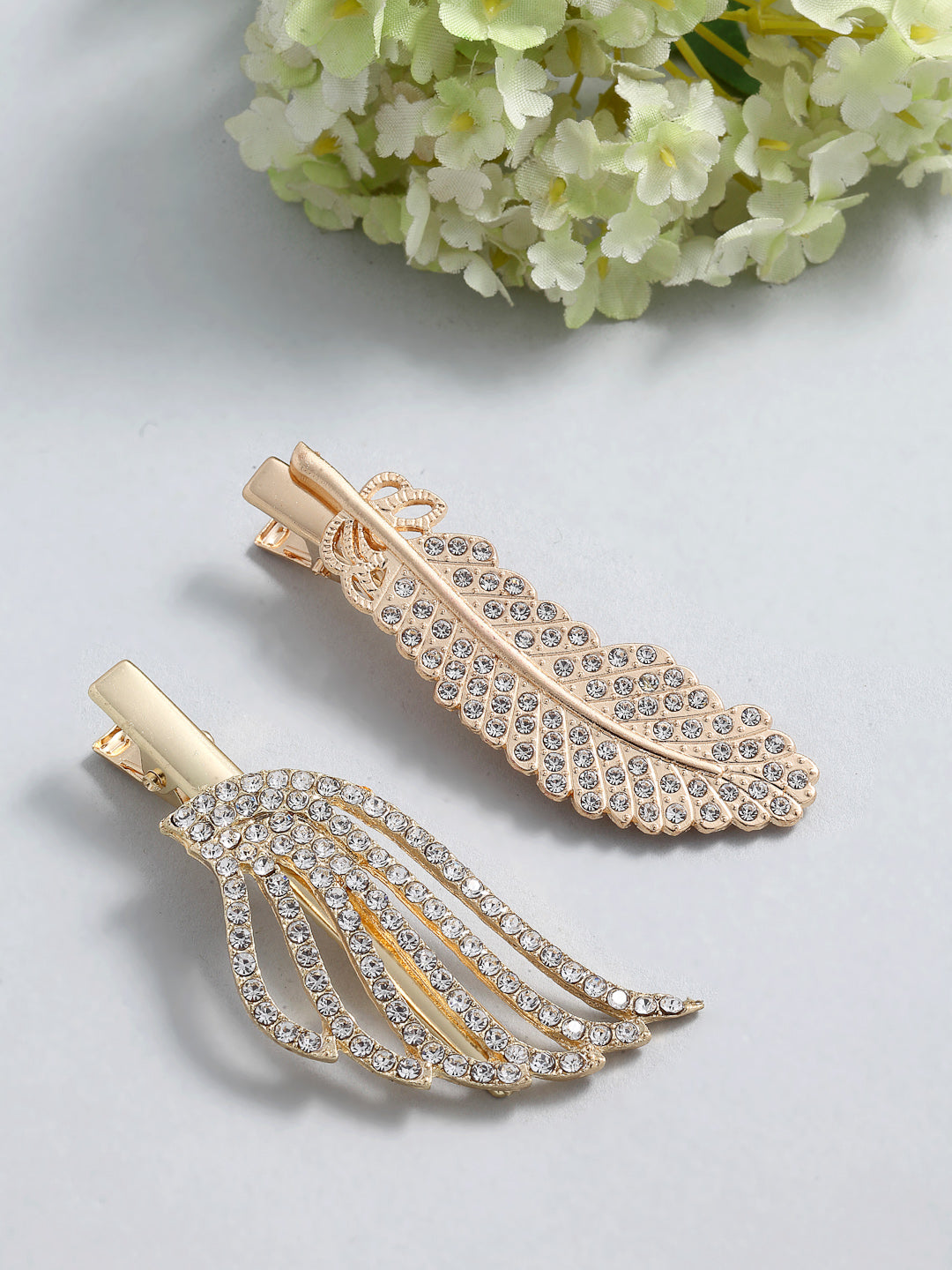 Panash Women Set of 2 Gold-Toned Cubic Zirconia-Studded Alligator Hair Clips - Distacart