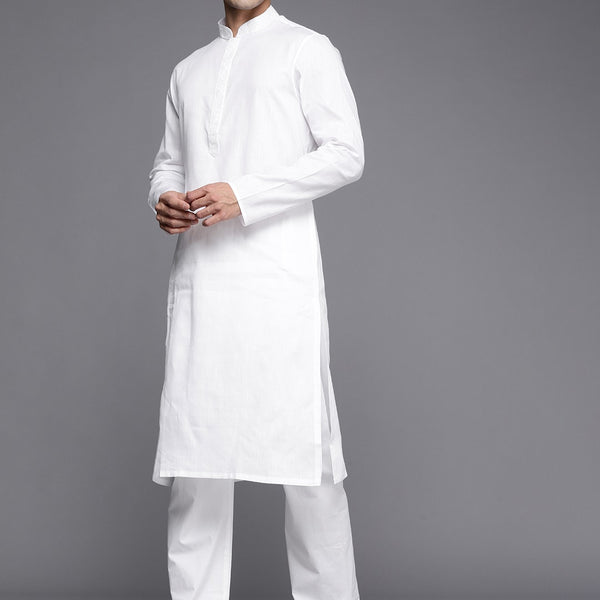 Manyavar Men White Solid Kurta with Pyjamas - Distacart