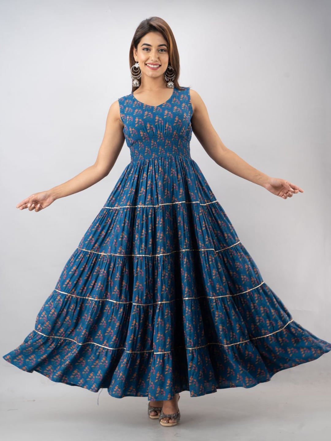 Kalini Women Blue & Pink Floral Anarkali Kurta - Distacart