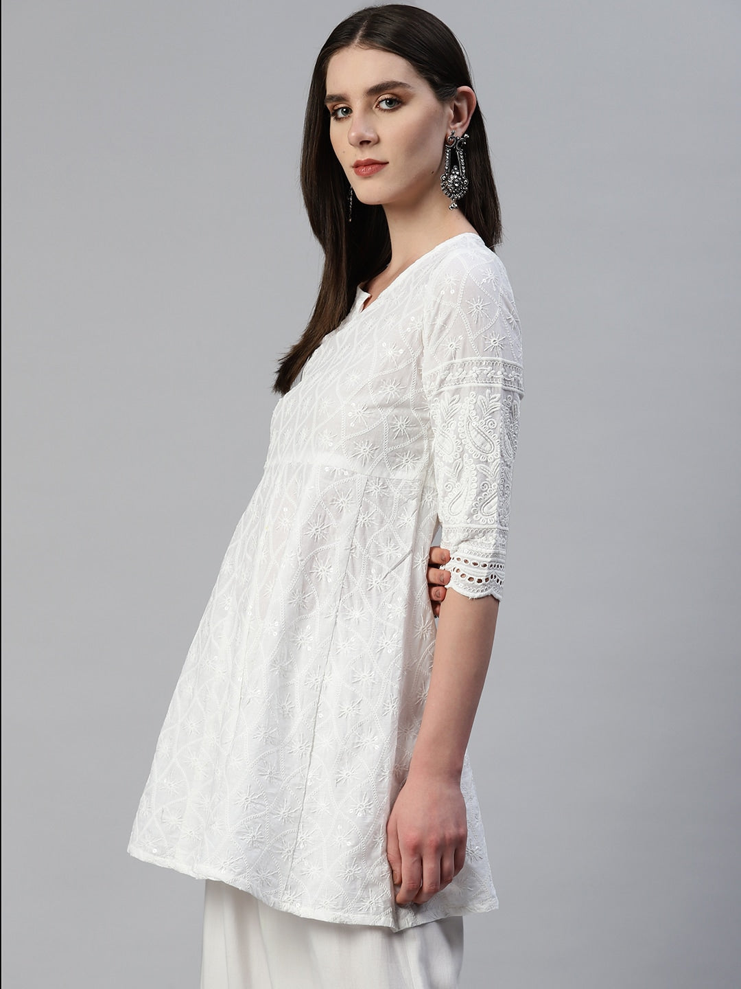 Kalini Floral Embroidered Chikankari Cotton Kurta - Distacart