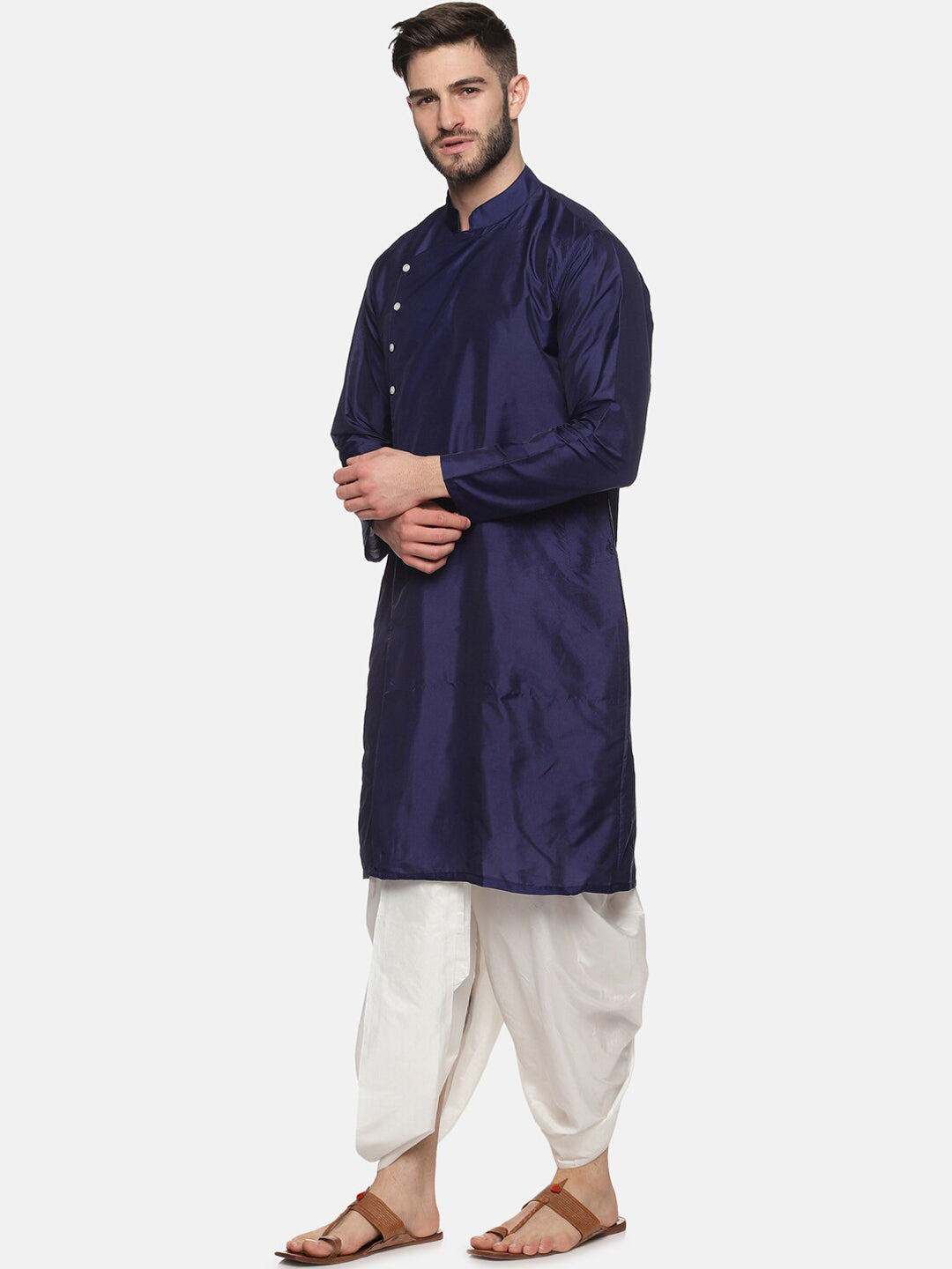 Sethukrishna Men Navy Blue Angrakha Kurta with Dhoti Pants - Distacart