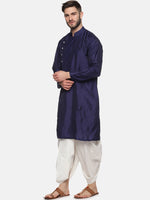 Thumbnail for Sethukrishna Men Navy Blue Angrakha Kurta with Dhoti Pants - Distacart