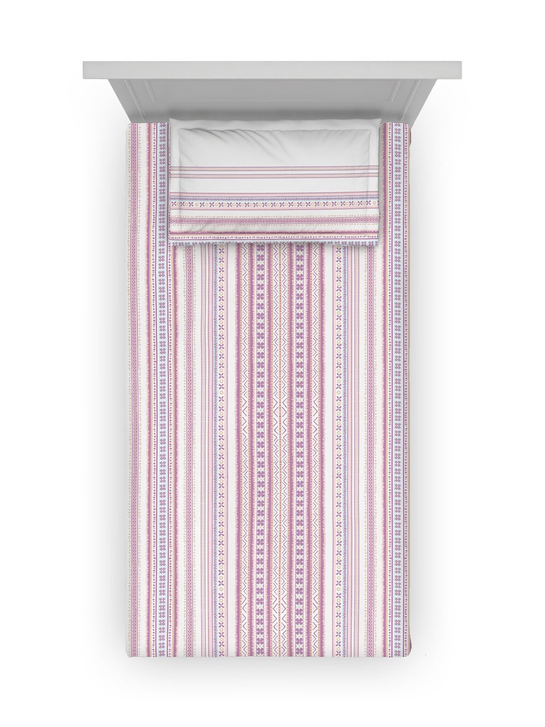 DDecor Purple & White Ethnic Motifs 144 TC Cotton Single Bedsheet with 1 Pillow Cover - Distacart