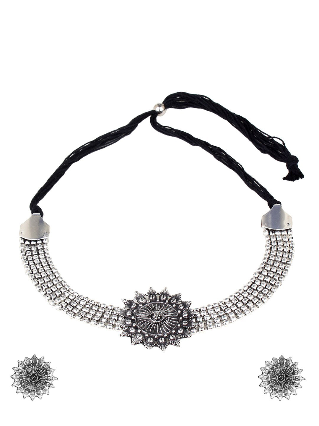 Cardinal Silver-Toned Black Oxidized Choker Necklace Set - Distacart
