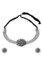 Thumbnail for Cardinal Silver-Toned Black Oxidized Choker Necklace Set - Distacart