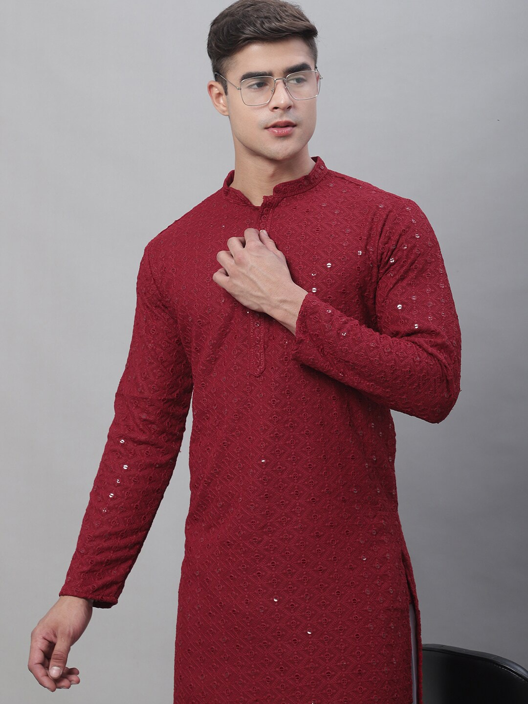 Sojanya Ethnic Motifs Embroidered Sequinned Pure Cotton Kurta - Distacart