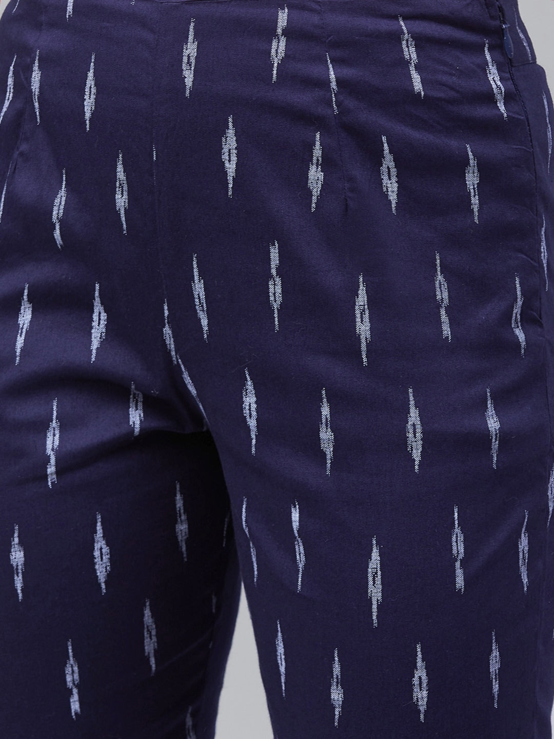 Biba Women White & Navy Blue Printed Kurta with Trousers - Distacart