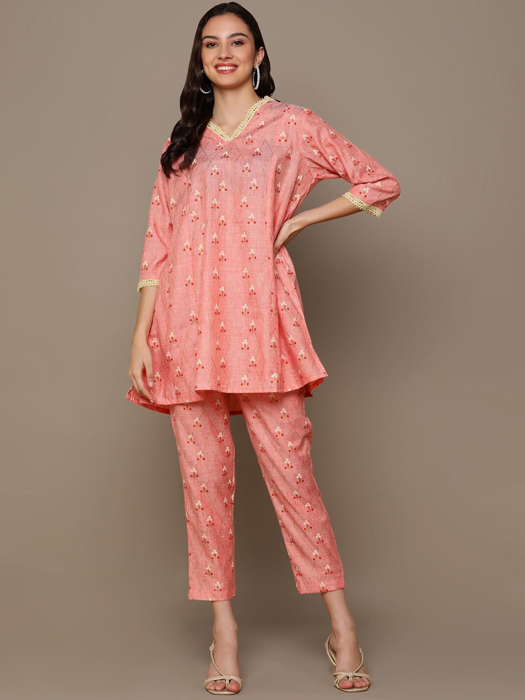 HERE&NOW Orange Floral Printed A-Line Kurta Set - Distacart