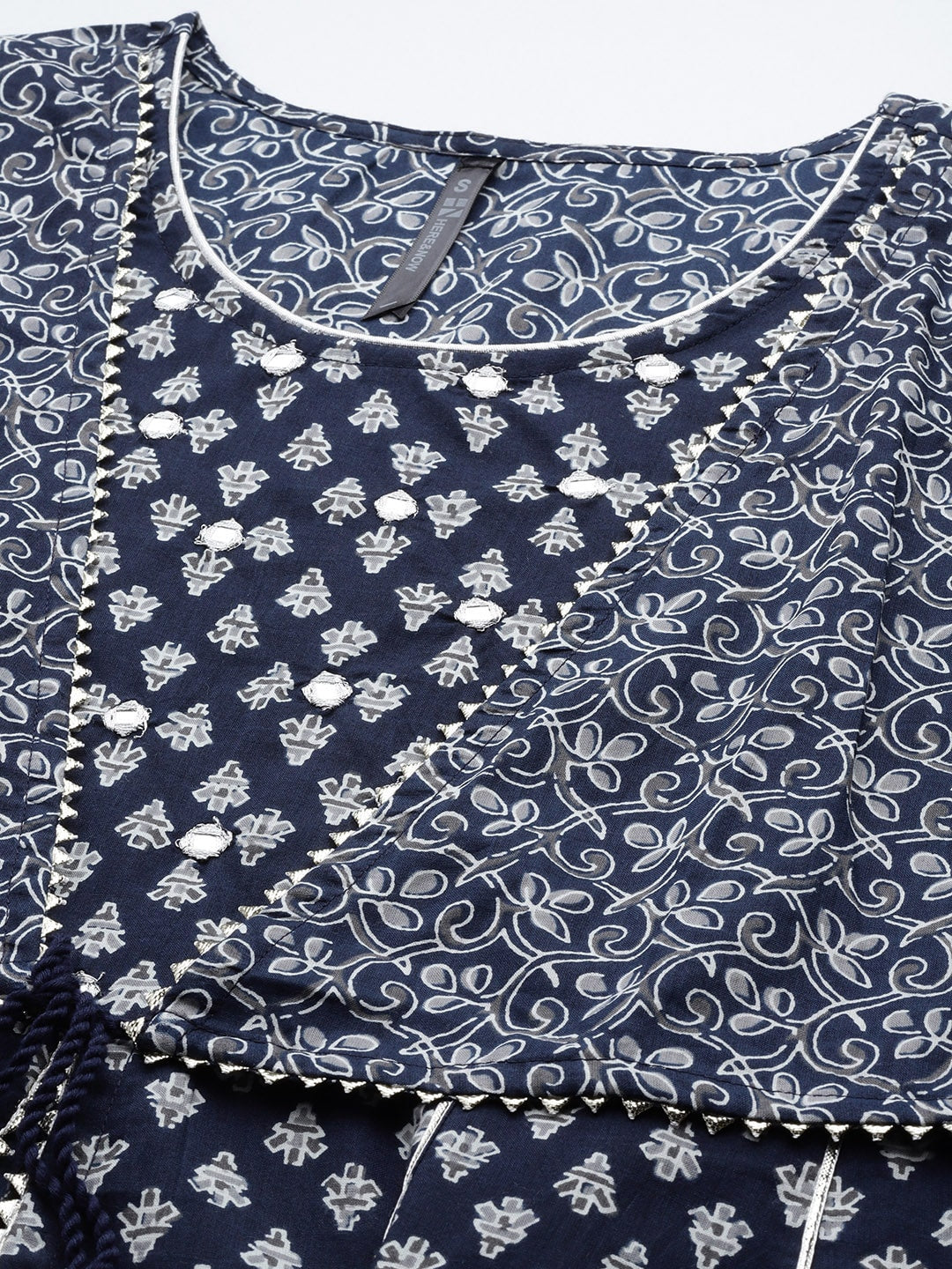 HERE&NOW Ethnic Motifs Printed Layered Gotta Patti Pure Cotton Kurta with Sharara - Distacart