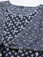 Thumbnail for HERE&NOW Ethnic Motifs Printed Layered Gotta Patti Pure Cotton Kurta with Sharara - Distacart