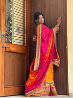 Thumbnail for Mitera Orange & Pink Printed & Embroidered Pure Chiffon Bandhani Saree - Distacart