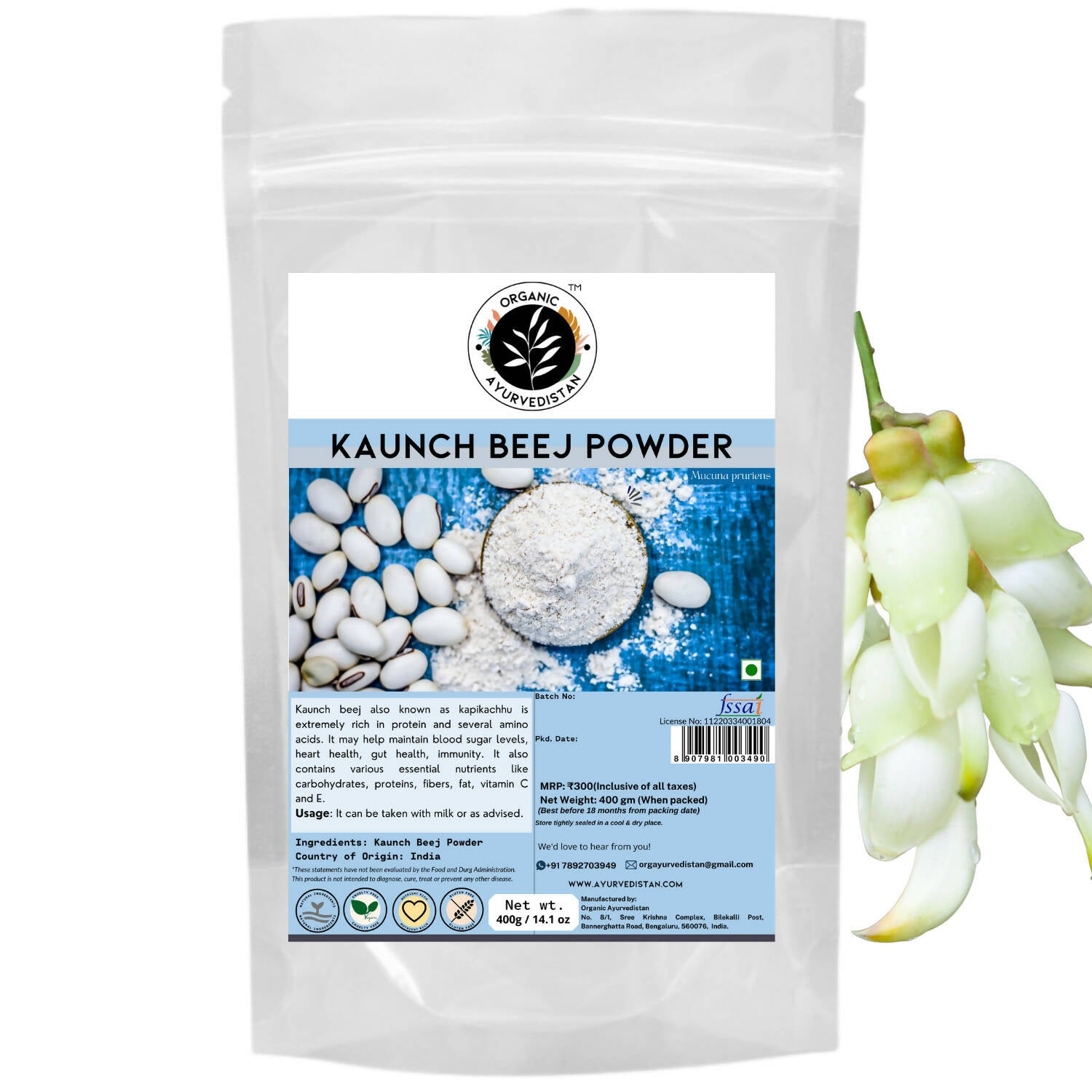 Organic Ayurvedistan Kaunch Beej Powder - Distacart