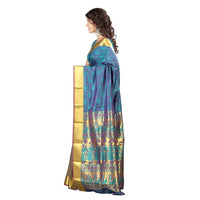 Thumbnail for Varkala Silk Sarees Women's Teal Blue Silk Saree With Blouse Piece