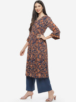 Thumbnail for Biba Women Blue Floral Printed Pure Cotton Kurti with Palazzos - Distacart