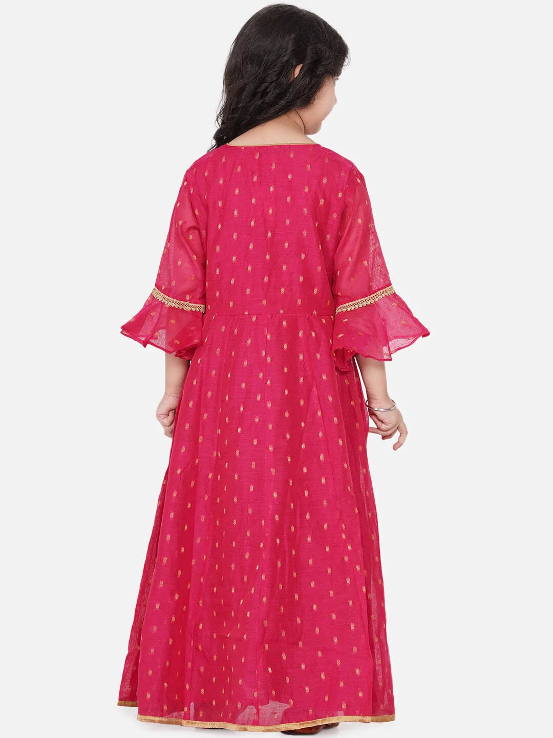 NOZ2TOZ Pink Bell Sleeves Ethnic Maxi Dress For Girls - Distacart