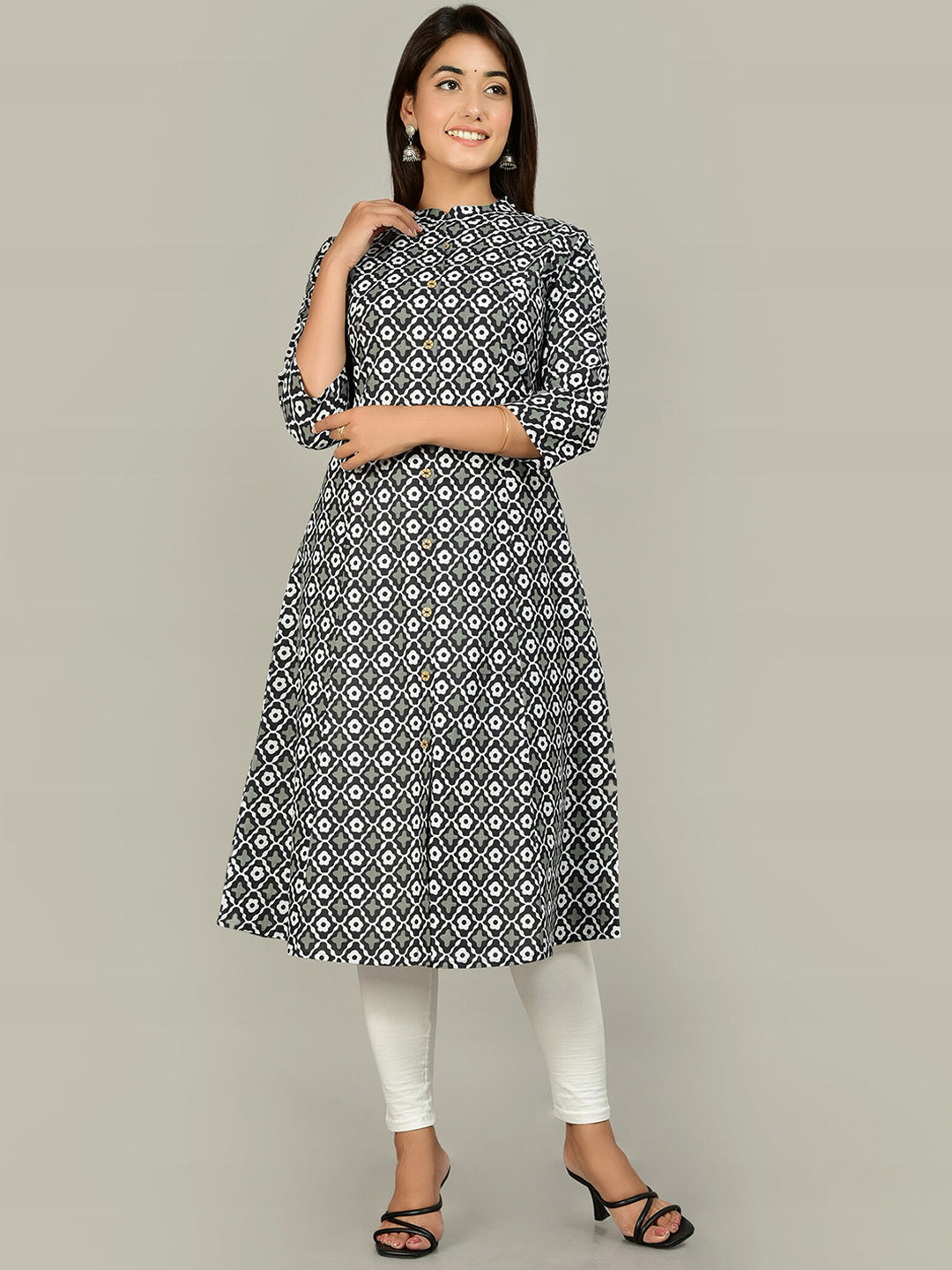 Kalini Women Grey Floral Printed Cotton Kurta - Distacart