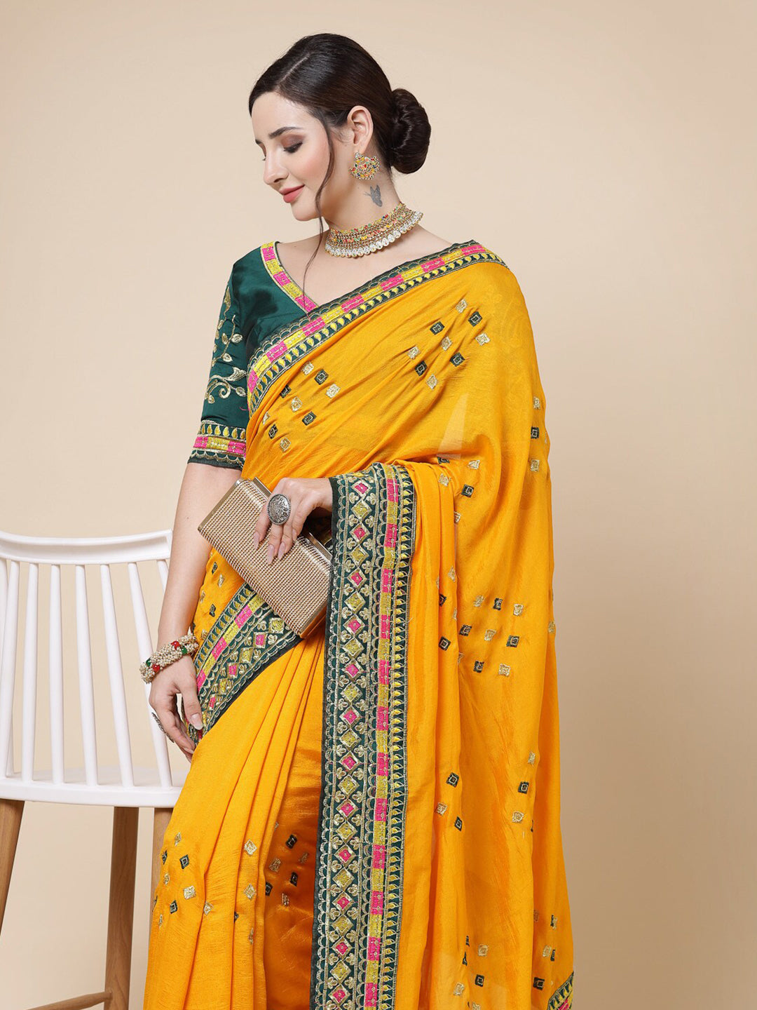 Kalini Ethnic Motifs Embroidered Pure Silk Saree - Distacart