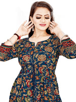 Thumbnail for Kalini Women Navy Blue & Beige Ethnic Motifs Printed Anarkali Kurta with Tie-Ups - Distacart