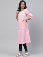 Thumbnail for Biba Women Pink Embroidered Detail A-Line Kurta - Distacart