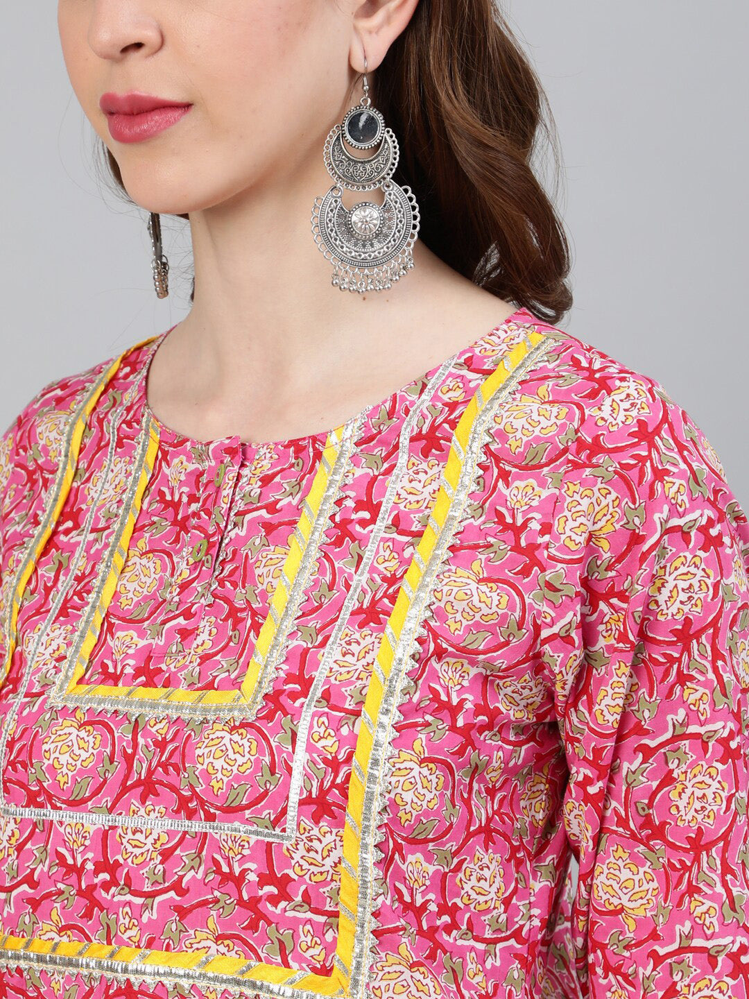 Jaipur Kurti Women Pink & Cream-Coloured Printed Kurta with Trousers & Dupatta - Distacart