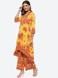 Thumbnail for Biba Women Yellow Floral Printed Kurta with Palazzos Set - Distacart